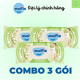 Combo 3 gói khăn ướt Molfix thiên nhiên sạch khuẩn vệ sinh 100 tờ