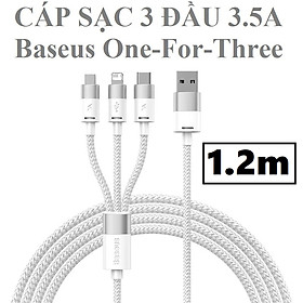 Cáp sạc đa năng 3 đầu 3.5a Usb to M+i+C dây dù siêu bền 1.2m Baseus One For ThreeCB000030 _ Hàng chính hãng