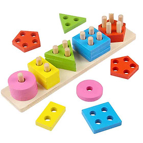 Đồ Chơi Gỗ Montessori - Bộ Xếp Hình Học 5 Cột Cho Bé