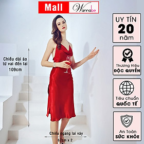 Đầm ngủ phi lụa cao cấp WANNABE DNS66 váy ngủ dáng dài, cổ đổ sang trong phía sau cut out khoe lưng trần quyến rũ
