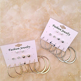 Set 06 đôi khuyên tai tròn đủ kích cỡ ánh vàng và ánh bạc i17