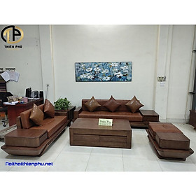 Mua Mẫu mới 2022 - Sofa Gỗ Sồi Chân Thuyền TP-141-2 Hot  Gỗ Sồi Nga Màu Óc Chó  Đệm mút K43  Da Microfiber Giá Tại Xưởng