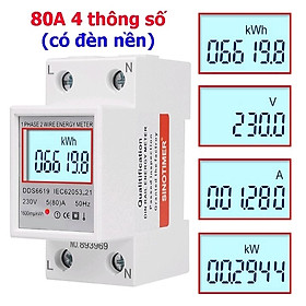 Công tơ điện tử đa năng hiển thị 4 thông số 80A, đo công suất, điện áp, cường độ dòng điện