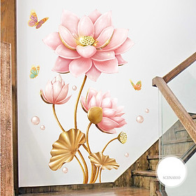 Decal dán tường chất liệu PVC loại 1 dày dặn, sắc nét,không độc hại, chuyên trang trí phòng khách, phòng ngủ, trang trí quán cafe-hoa sen hồng- mã sản phẩm QR9503