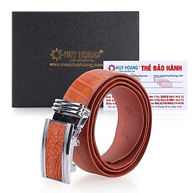 HC4745 - Dây nịt nam da cá sấu Huy Hoàng nguyên con bụng 3,5P màu vàng