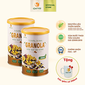 Combo 2 hộp Granola ngũ cốc siêu hạt Quê Việt + tặng 1 cốc gốm sứ bát tràng (500g/hộp)