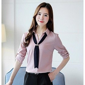 Áo kiểu nữ tay lỡ cổ phối nơ sang trọng - dài qua gối thích hợp mặc công sở