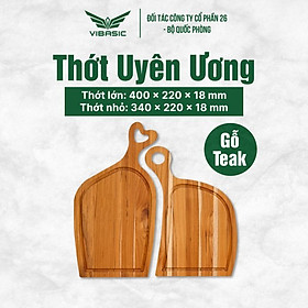 Mua Bộ thớt Uyên Ương gỗ Teak kháng khuẩn không mùn dăm Vibasic 40x22x1.8cm và 34x22x1.8cm  cắt thái và trang trí món ăn