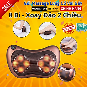 Gối Mát Xa Massage Cổ Vai Gáy Hồng Ngoại 8 Bi 2 Chiều Cao Cấp, Kèm Phích Cắm Ô Tô Chính Hãng miDoctor