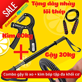 Hình ảnh Combo gậy lò xo và kìm bóp tay - gậy bẻ lò xo 20kg, kìm bóp tay 60kg TẶNG 1 DÂY NHẢY LÕI THÉP - Chính Hãng dododios