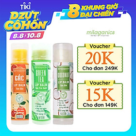 Combo Son Trà Xanh + Son Gấc + Son Dừa Dưỡng Môi, Giảm Thâm, Hồng Môi Milaganics (4.5g / Cây)