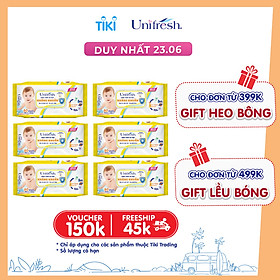 Combo 6 Khăn Ướt Unifresh Không Mùi Vitamin E 80M (80 Miếng)