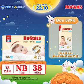 Tã/bỉm dán sơ sinh Huggies Skin Perfect NB 38 miếng với 2 vùng thấm giảm kích ứng da