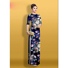 Set áo dài truyền thống in hoa 3d cao cấp - ML02