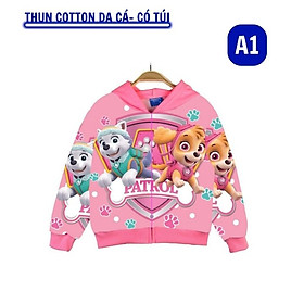 Áo khoác cho bé gái hình chó cứu hộ từ 14-43kg. Thun cotton da cá - KienLua - A1 h.nhạt - 15:40-42kg