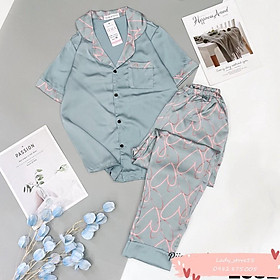 Bộ Đồ Pijama - Bộ Lụa Satin Hình Tim Loang To Hàng Thiết Kế Cao Cấp Loại 1