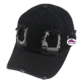 Mũ lưỡi trai jean rách bụi vá nhiều mảnh, phong cách năng động cá tính, khóa đồng cao cấp - Hạnh Dương