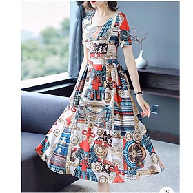 ĐẦM XOÈ VINTAGE HOẠ TIẾT CỔ TRÒN