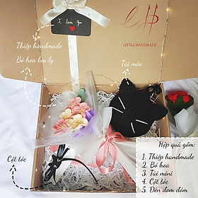 [Ảnh thật - Kèm túi giấy đựng hộp quà] Combo quà tặng túi mèo, cột tóc, chậu hoa, lót ly dành tặng người yêu thương