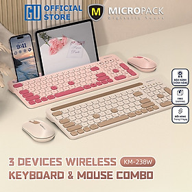 Bộ bàn phím kèm chuột không dây MicroPack Lifestyle KM-238W Có Khe Dựng Máy Tính Bảng, Điện Thoại Kết Nối 03 Thiết Bị Hàng Chính Hãng