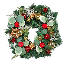 Artificial Christmas Wreath Garland Decor Winter Wreath Wall Hanging Gift Ornaments Balls Decoration, for Office Indoor Porch