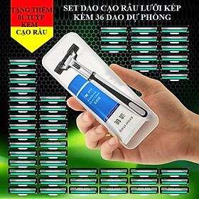 Sét Dao Cạo Râu 36 Lưỡi Kép Kèm Bàn Cạo kèm 1 Tuýp Kem Cạo Râu