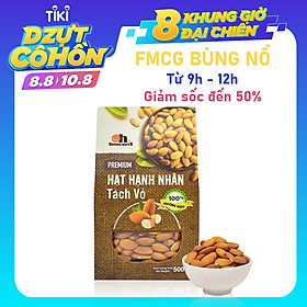 Hạt Hạnh Nhân Tách Vỏ Nướng Mộc Smile Nuts Hộp Giấy 500g - Hạnh nhân nhập khẩu từ Mỹ, nướng mộc giòn rụm, thơm ngon
