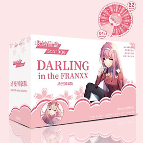 Hộp quà DARLING IN THE FRANXX chữ nhật ngang có bình nước postcard bookmark banner huy hiệu in hình anime chibi