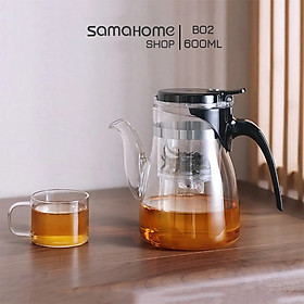 Ấm trà thủy tinh chịu nhiệt Có Van Khóa B02 - 600ml /900ml - Bình trà thủy tinh lõi lọc có van khóa Samahome Shop