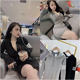 Váy Đầm Body Tay Dài Sọc Thể Thao Có Mũ Trùm LH129