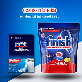 Combo Viên rửa bát fnish All in one 120 viên + Dung dịch nước làm bóng finish 800ml + Muối rửa bát chén finish 1.5kg cho Máy rửa bát