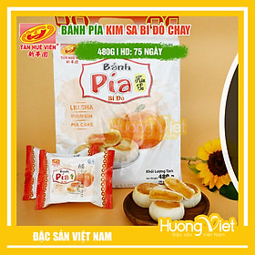 Bánh pía kim sa bí đỏ tan chảy 480g, bánh pía kim sa chay không trứng muối