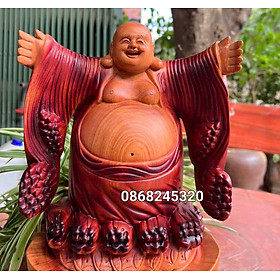 Tượng Phật Di lặc  nghênh hỷ bằng gỗ hương đá sơn pu giả cổ kt cao 50×26×12cm 