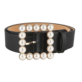PU Leather Belt With Square Imitation Pearl Buckle