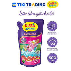 Túi Sữa Tắm Gội cho bé Carrie Junior Hương trái cây thiên nhiên Cheeky Cherry 500G