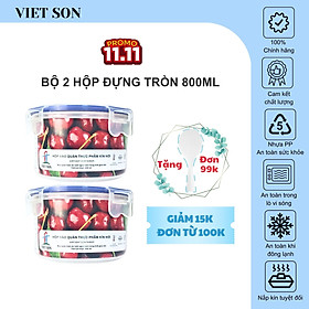 Bộ 2 Hộp Tròn Đựng Thực Phẩm VIETSON 800ml Nắp Khóa 4 Cạnh Kín Hơi