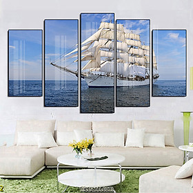 Mua Tranh Thuyền Buồm Phát Tài  Phát Lộc - Tranh Canvas Bộ 5 Bức Thuận Buồm Xuôi Gió