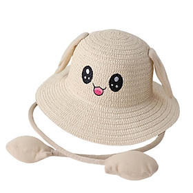 Bunny Ears Straw Hat Cap Wide Brim Children Beach Hat for Beach Summer Trips
