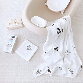 Set 2 Khăn tắm sợi tre Monona, Chất liệu organic cao cấp siêu mềm mịn, an toàn cho bé - Hoạ tiết Xương Rồng
