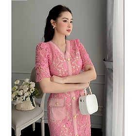 Đầm Thiết Kế CH-18 Chất Liệu Vải Ren Cao Cấp Màu Hồng Tím - Váy Thiết Kế Sang Trọng Đủ Size SMLXL