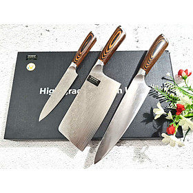 DAO - BỘ 3 DAO BẾP NHẬT BẢN THÉP DAMASCUS DT2 vns