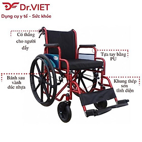 Xe lăn Lucass X-37BJ Xe lăn thép sơn tĩnh điện, thắng tay, gác chân tháo rời cho người già, người đi lại khó