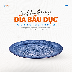 Đĩa Bầu Dục KT27,5x8 Màu Men Xanh Cẩm Lai