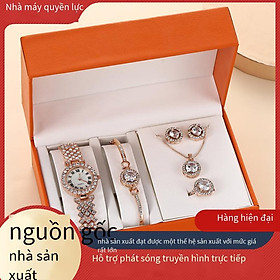 Phong cách thời trang mới nhất khí chất sang trọng hộp quà tặng đồng hồ kim cương đầy đủ + vòng đeo tay + nhẫn + bông tai vòng cổ bộ quà tặng