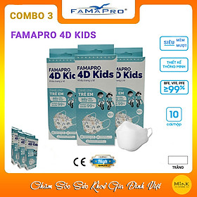[COMBO 3 HỘP - FAMAPRO 4D KIDS] - Khẩu trang trẻ em kháng khuẩn cao cấp Famapro 4D KIDS tiêu chuẩn KF94 (10 cái/ hộp)