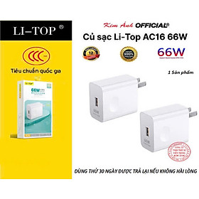 Mua Củ sạc nhanh LI-TOP AC16 66W  đạt chứng nhận 3C tiêu chuẩn quốc gia  cho dùng thử 30 ngày bảo hành hàng chính hãng 12 tháng