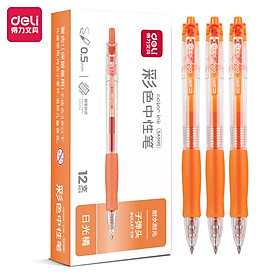 Bút Bi Nước Mực Gel 10 Màu Chính Hãng Deli, Ngòi 0.5mm Mực Trơn Tru Nét Đều Nhanh Khô Trang Trí Vở Viết