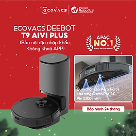 Robot hút bụi lau nhà Ecovacs Deebot T9 AIVI Plus - hàng nhập khẩu chính hãng full VAT, bảo hành chính hãng 24 tháng bởi Vietnam Robotics, lực hút 3000Pa, thời gian hoạt động 3 giờ liên tục