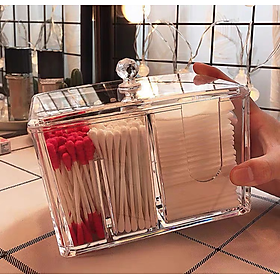 Mua Hộp đựng đồ trang điểm mica trong suốt 2 ngăn đựng bông tấy trang tăm bông...có nắp đậy sang trọng - Henrysa