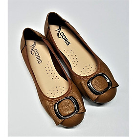 Giày búp bê nữ Doris ️️ Giày búp bê da thật mũi tròn gắn nơ kim loại màu đen DR006